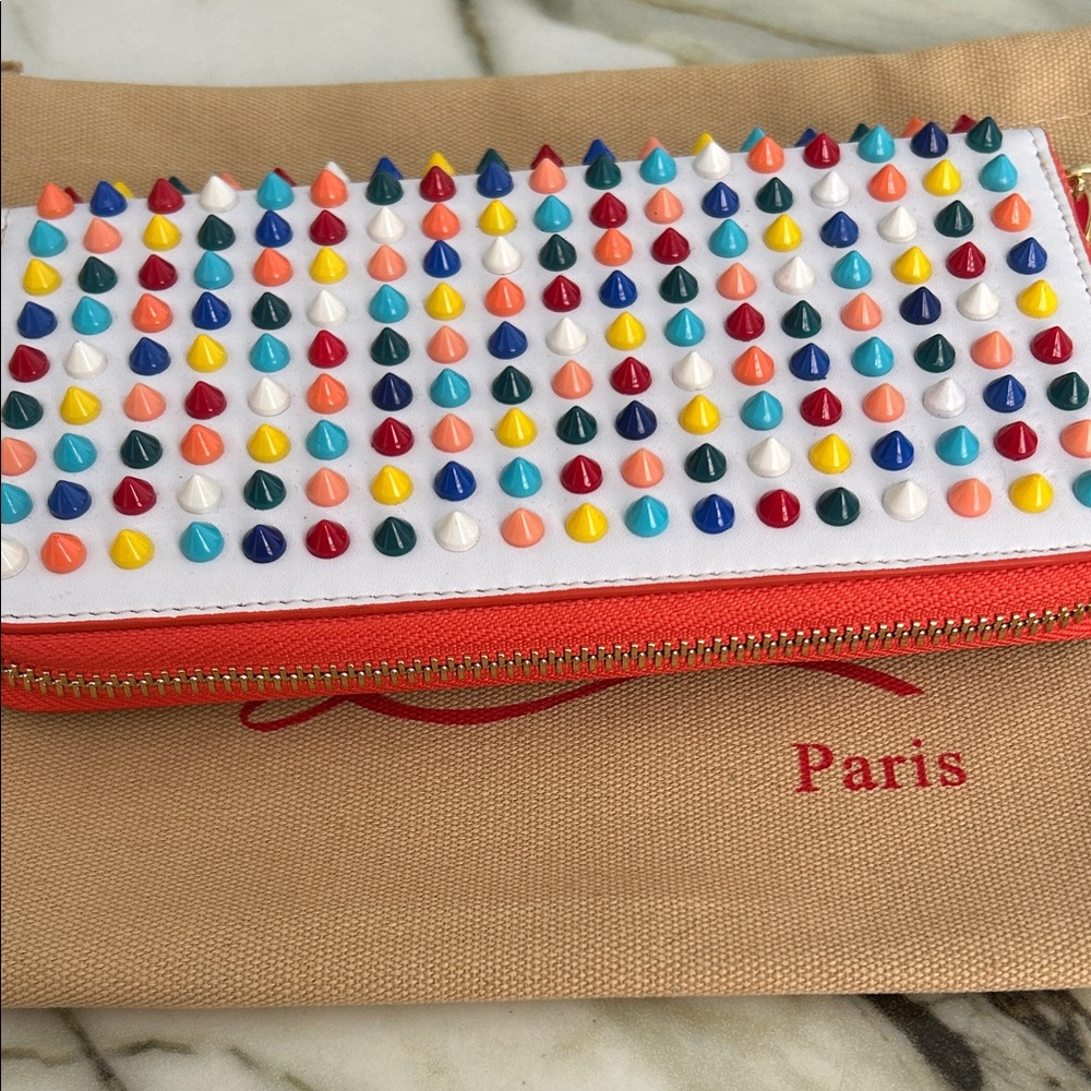 NWOT 💄Christian Louboutin Multicolor Calfskin Studded Long Wallet Panettone Zip